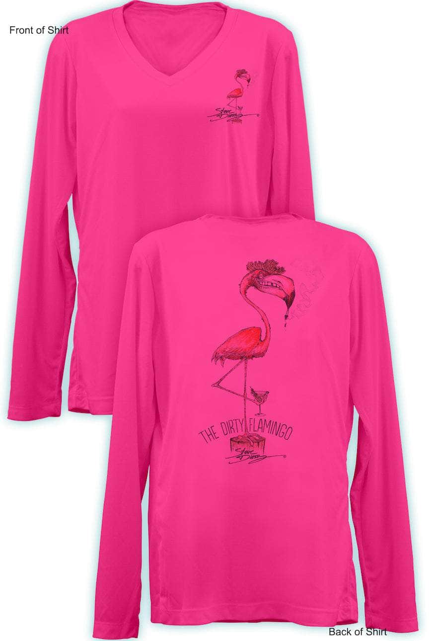 Dirty Flamingo- Ladies Long Sleeve V-Neck-100% Polyester